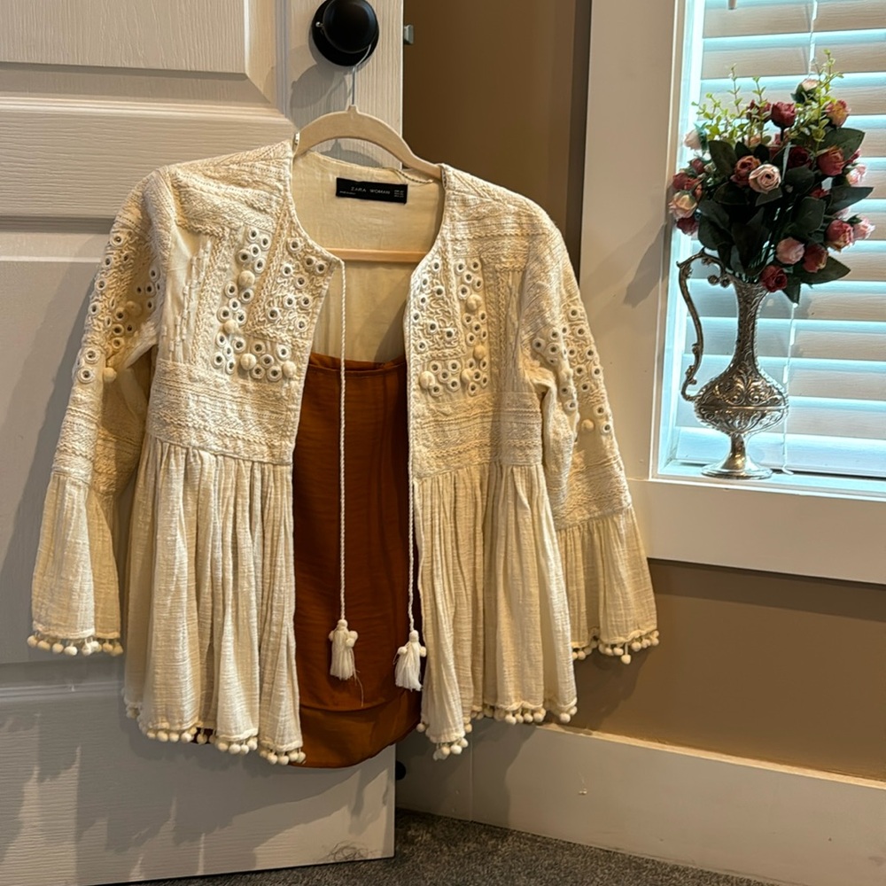 Zara, Embroidered Cream Jacket/Top